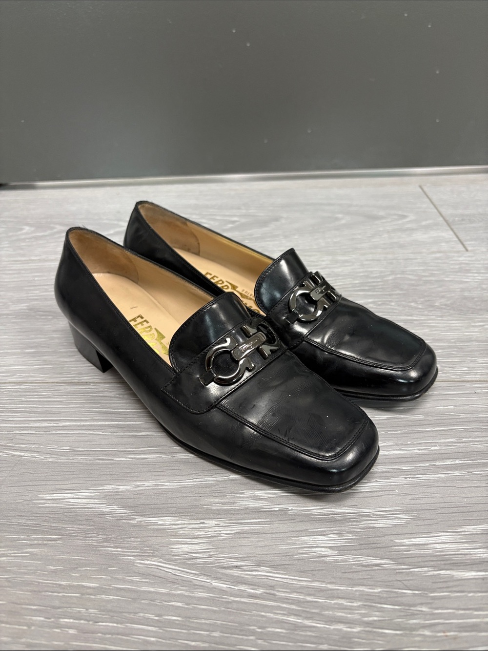 Salvatore Ferragamo Black Leather Loafers with Gancini Hardware